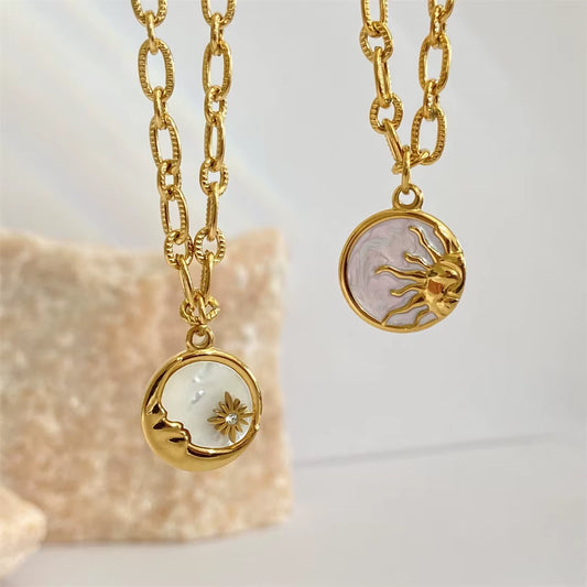 Vintage Sun & Moon Pendant Necklace