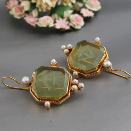 Vintage Gold-Plated Hexagon Earrings