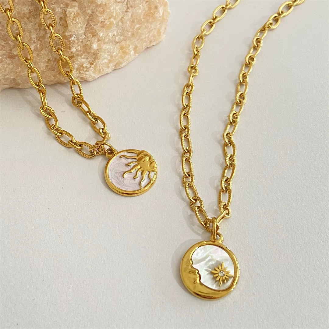 Vintage Sun & Moon Pendant Necklace