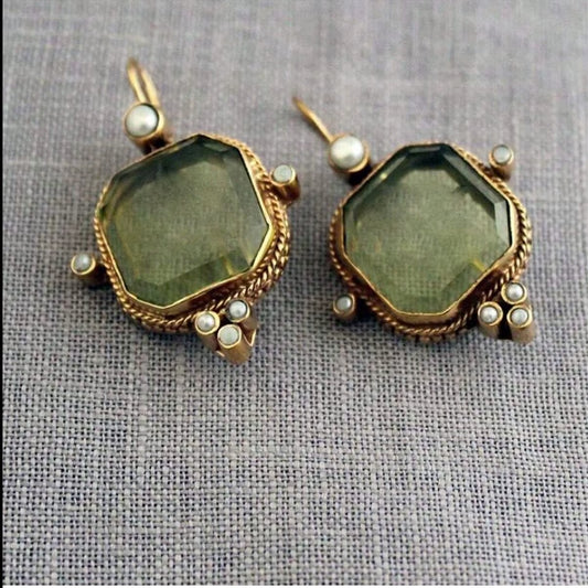 Vintage Gold-Plated Hexagon Earrings